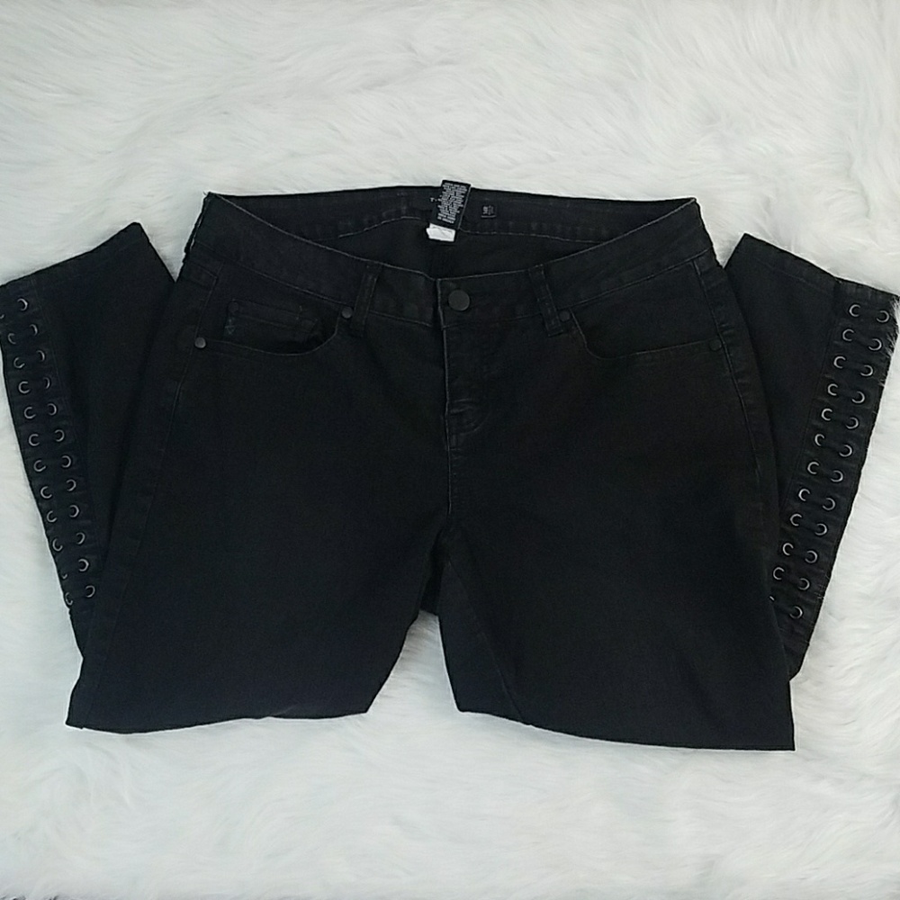 Torrid Denim Black Crop Jeans with Lace Accents